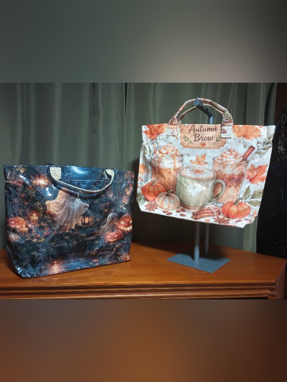 Autumn Brew Printed Tote Shoulder Bag - Cream & Orange